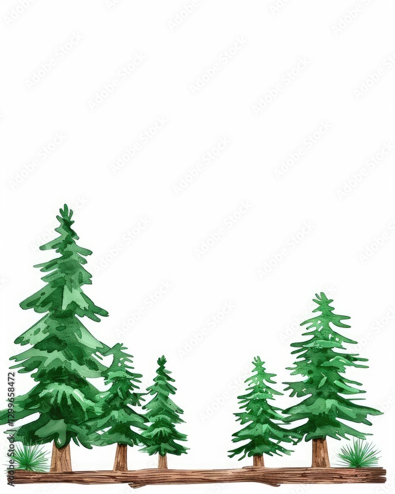 Obraz premium Vibrant Green Pine Trees in a Natural Landscape Setting with White Background