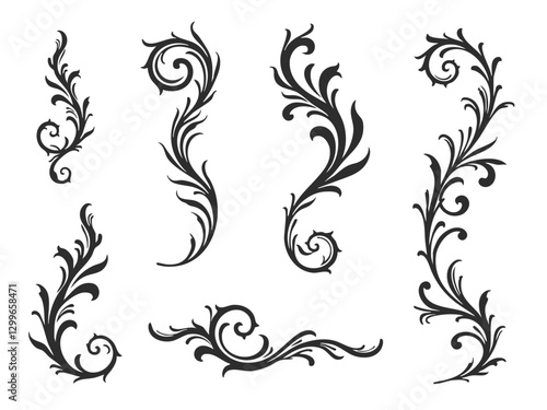 Elegant decorative swirl and spiral vector silhouettes for graphic design, invitations, logos, tattoos, and art projects  
