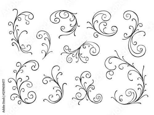 Elegant decorative swirl and spiral vector silhouettes for graphic design, invitations, logos, tattoos, and art projects  

