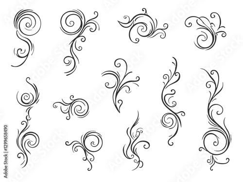 Elegant decorative swirl and spiral vector silhouettes for graphic design, invitations, logos, tattoos, and art projects  
