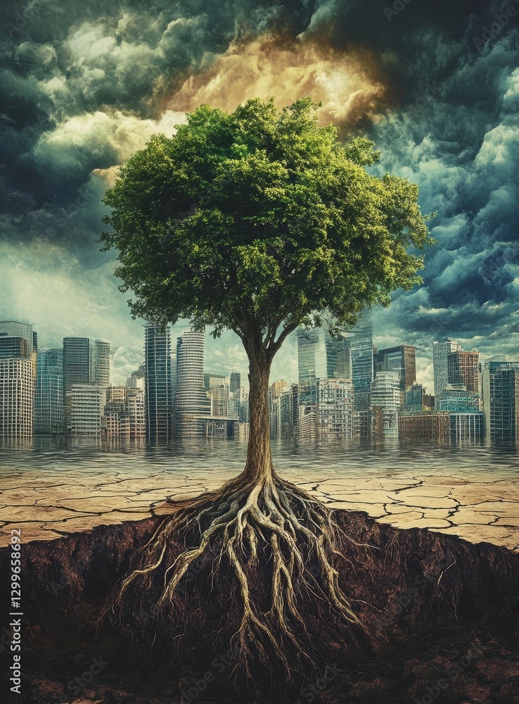 Obraz premium Solitary Tree in Urban Environment