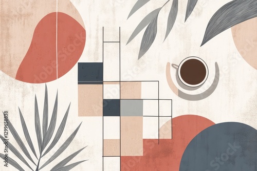 Modern Abstract Composition with Geometric Shapes and Coffee Mug