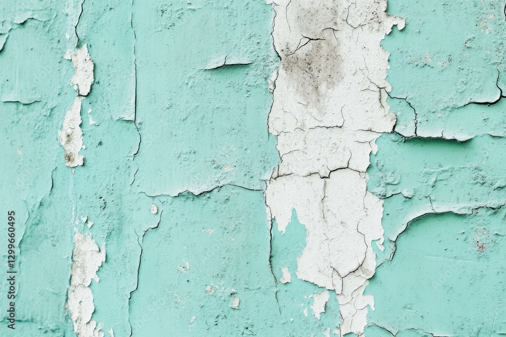 Obraz premium Cracked teal paint on a weathered wall.