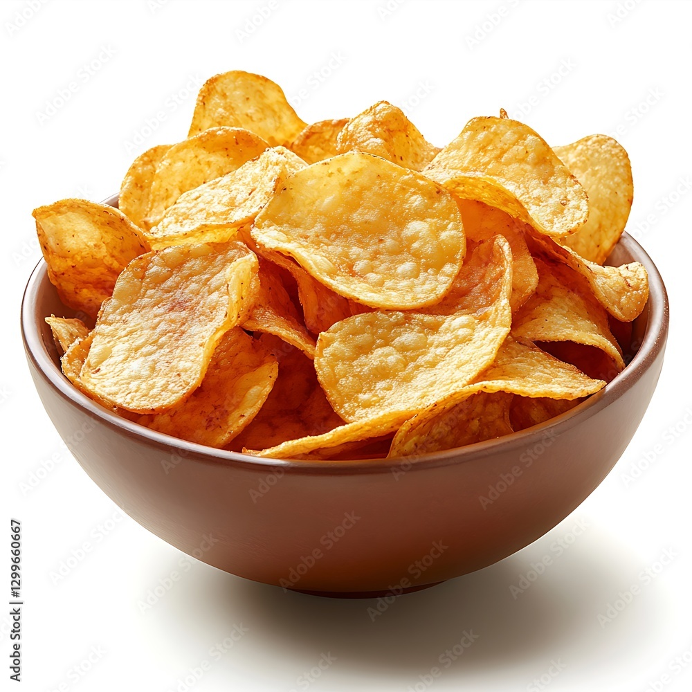 A bowl of potato chips, against a white background, A bowl of potato chips, against a white background,