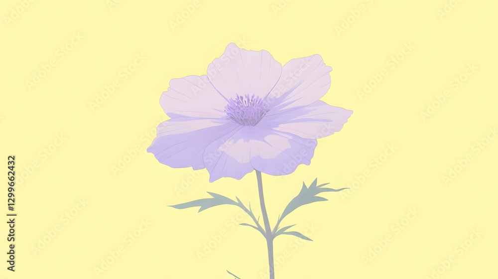 Naklejka premium Pastel Purple Flower on Yellow Background Minimalist Botanical Illustration