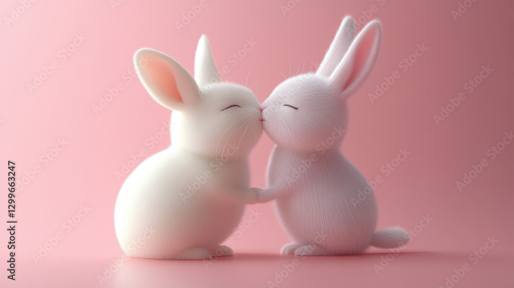 Cute animal characters sharing sweet kiss, showcasing love and affection Cute animal characters sharing sweet kiss, showcasing love and affection