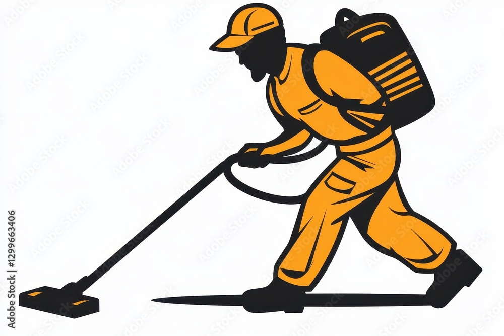 Obraz premium Worker Using Backpack Vacuum Cleaner for Cleaning and Maintenance