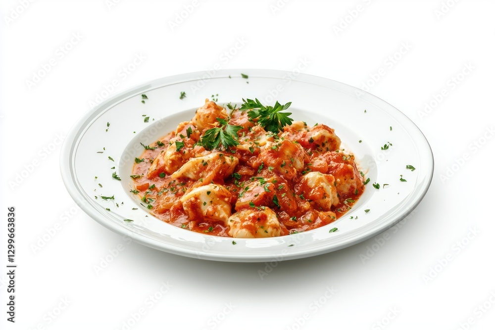 Hearty gnocchi dish bathed in rich tomato sauce garnished with vibrant parsley in a white bowl cuisine Hearty gnocchi dish bathed in rich tomato sauce garnished with vibrant parsley in a white bowl cuisine