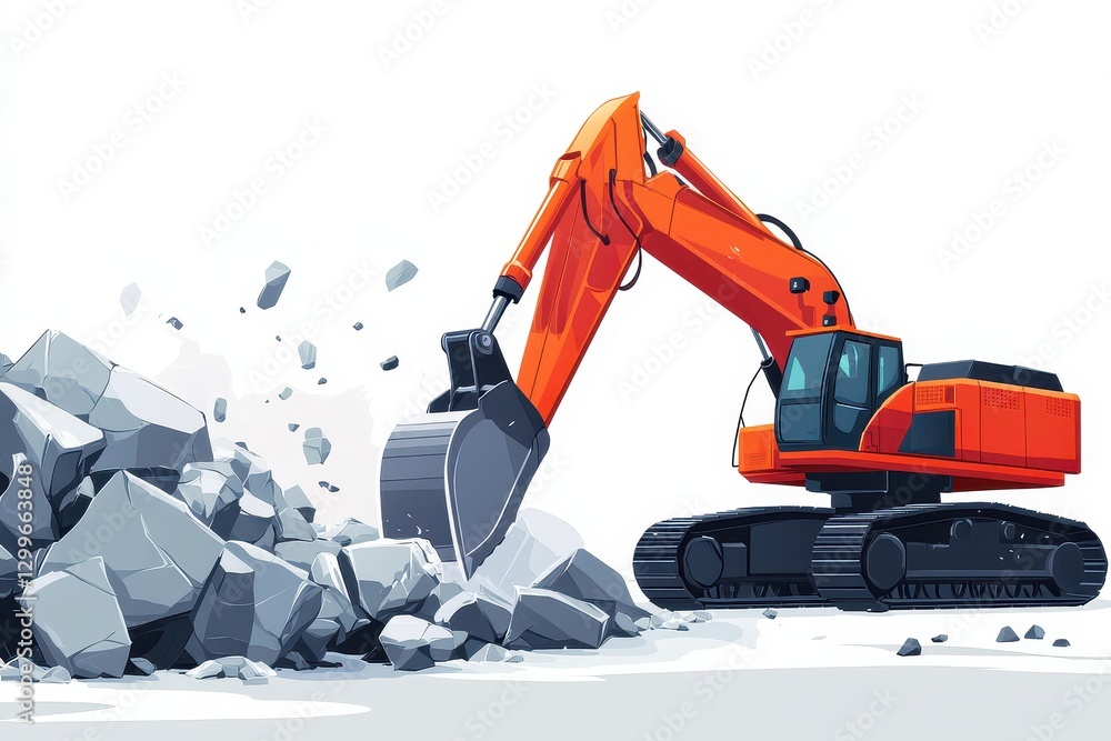 Vibrant Excavator Digging Through Rock Pile in Construction Site Vibrant Excavator Digging Through Rock Pile in Construction Site