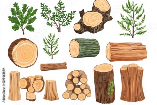 Collection of Illustrations of Various Logs and Tree Branches