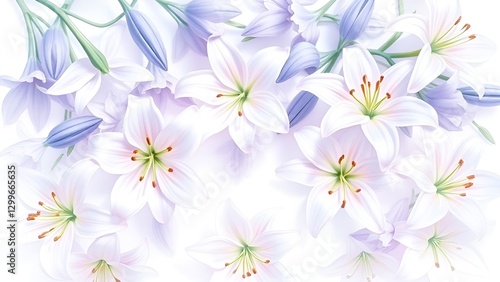  seamless pattern Watercolor  Ethereal Watercolor Petals Spring floral background with white blossoms on a blue backdropSpring floral background with white blossoms on a blue backdrop