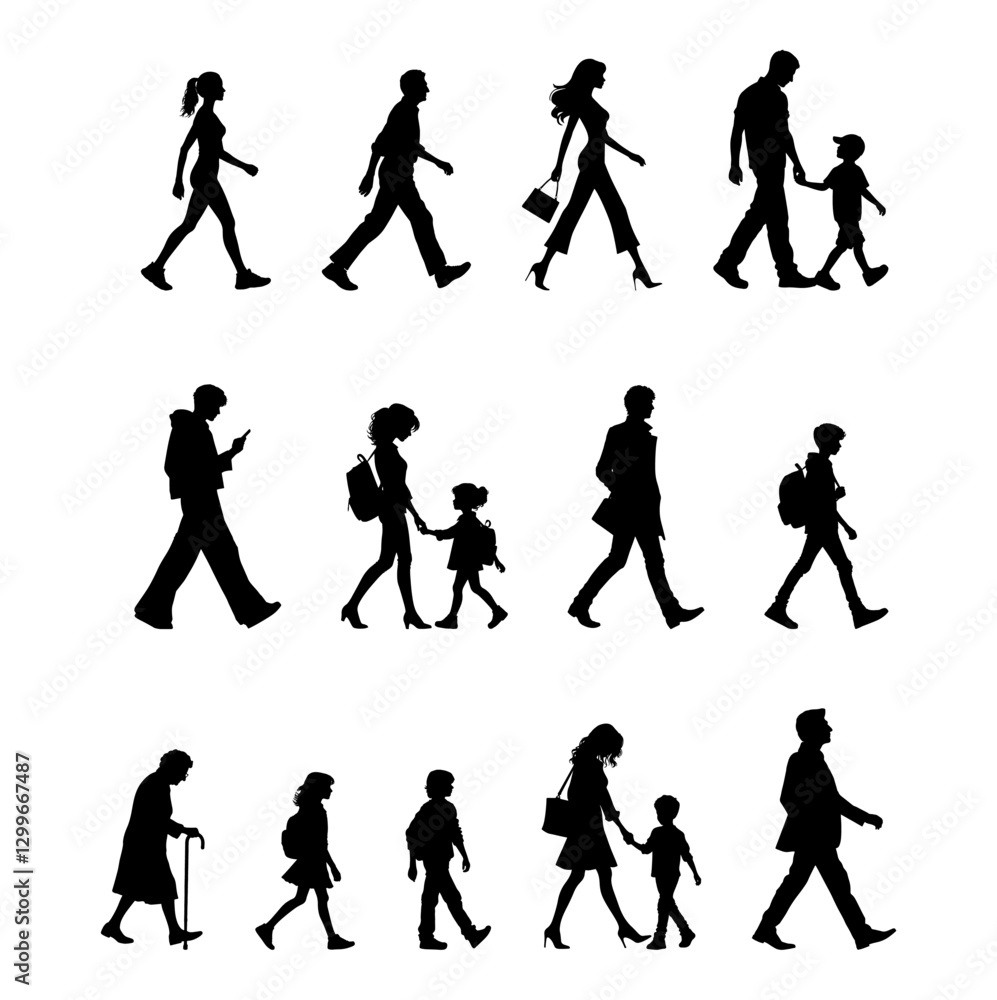 Fototapeta premium Vector illustration. Large set of silhouettes on a white background.