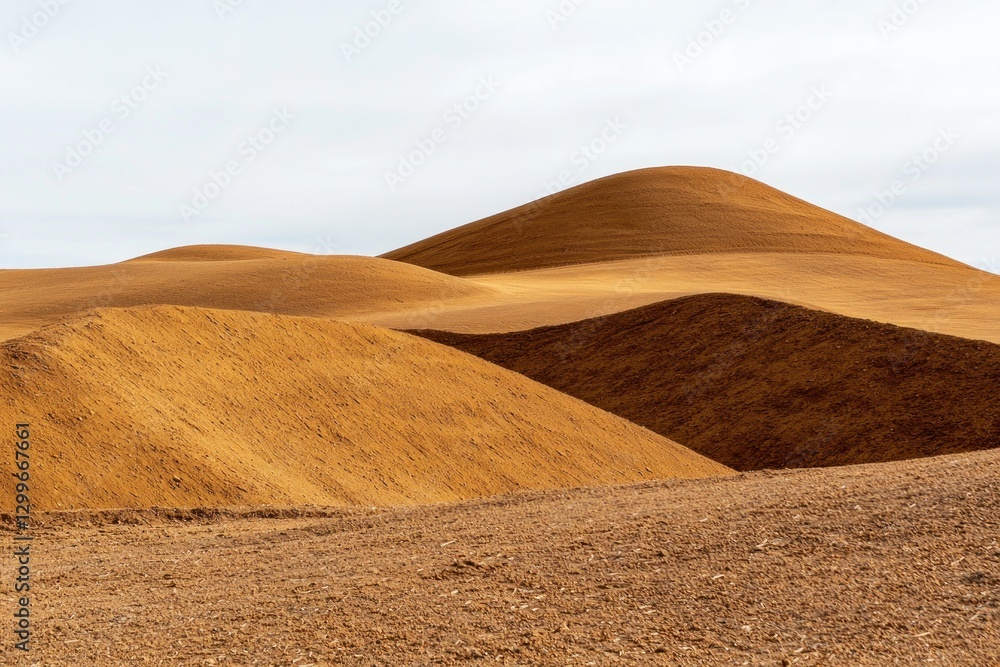 Fototapeta premium Rolling hills with a textured landscape under a cloudy sky agricultural pattern nature detail perspective
