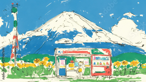 Summer Chill at Local Convenience Store with Soft Lighting and Vibrant Colors. A Peaceful Urban Retreat.