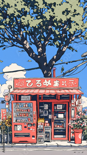 Summer Chill at Local Convenience Store with Soft Lighting and Vibrant Colors. A Peaceful Urban Retreat.