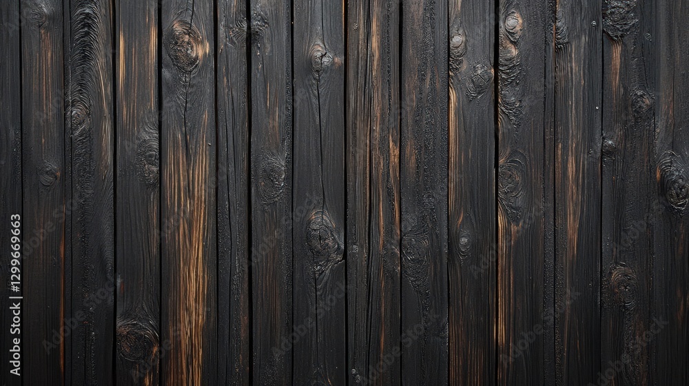 Naklejka premium Dark Charred Wooden Planks Background Texture