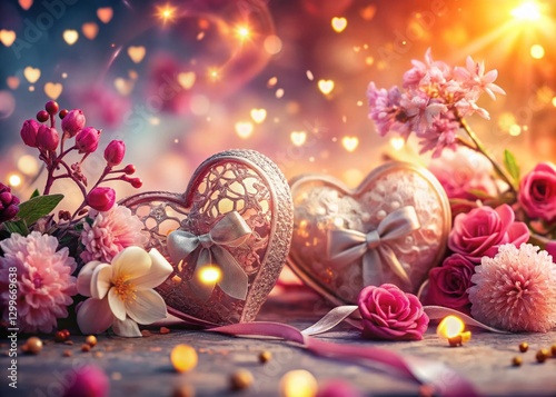 Romantic Valentine's Day Double Exposure: Hearts & Decorations