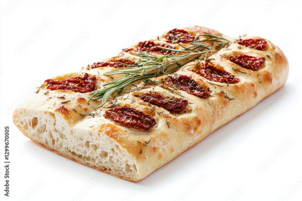 Artisanal focaccia bread with sundried tomatoes and rosemary a delicious Italian cuisine delight Artisanal focaccia bread with sundried tomatoes and rosemary a delicious Italian cuisine delight