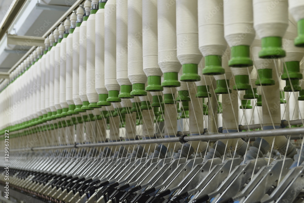 Cotton textile factory equipment is in operation Cotton textile factory equipment is in operation