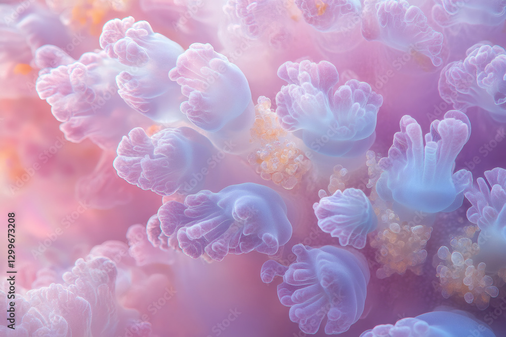 Obraz premium Delicate Pink And Purple Jellyfish Polyps Underwater