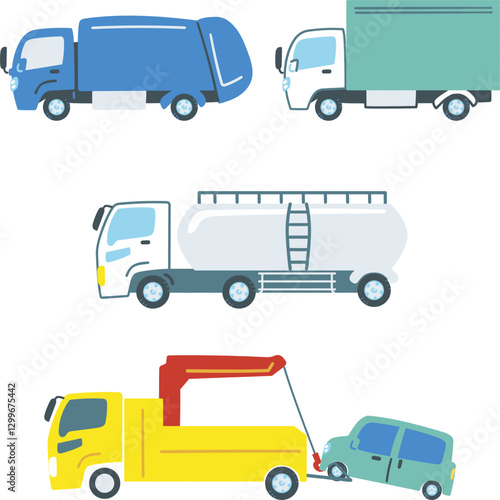 はたらくくるま　運搬や物流で活躍する車　セットのストックイラスト素材
