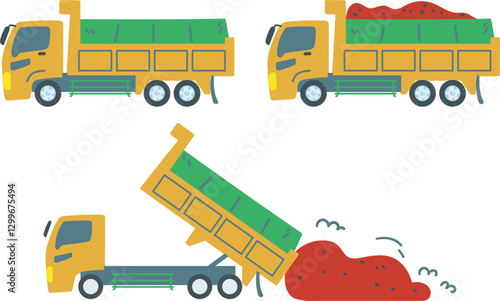 はたらくくるま　ダンプカー　セットのストックイラスト素材
