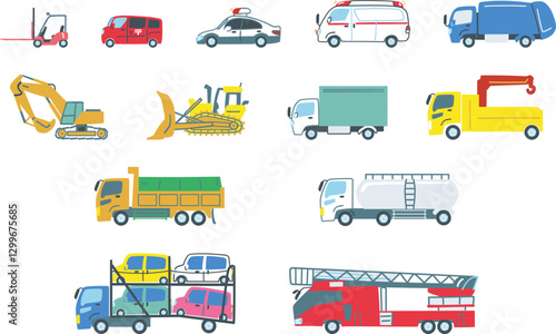 はたらくくるま　いろんな車　セットのストックイラスト素材
