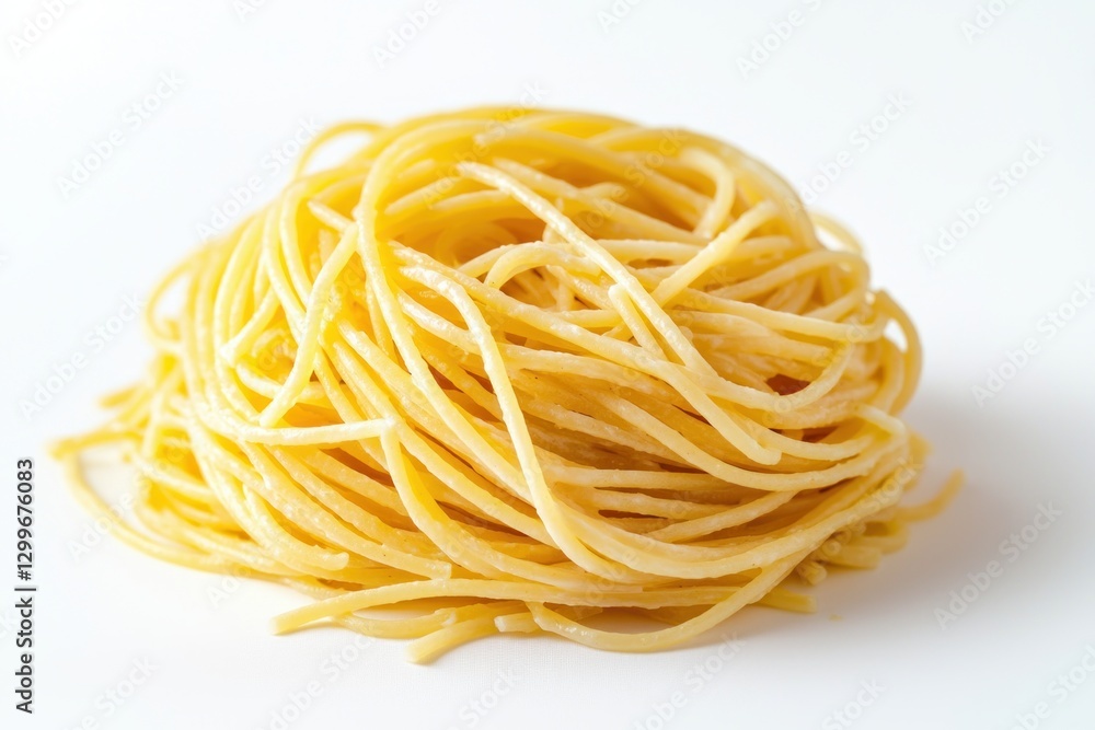 Elegant Nest of Fresh Spaghetti Pasta Illuminated Against a Crisp White Background Perfect Italian Cuisine Elegant Nest of Fresh Spaghetti Pasta Illuminated Against a Crisp White Background Perfect Italian Cuisine