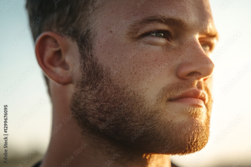 Fototapeta premium Man soft-focus sunlight golden neutral tones