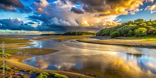 Secluded Estuary at Low Tide: Dramatic Coastal Landscape Photography
