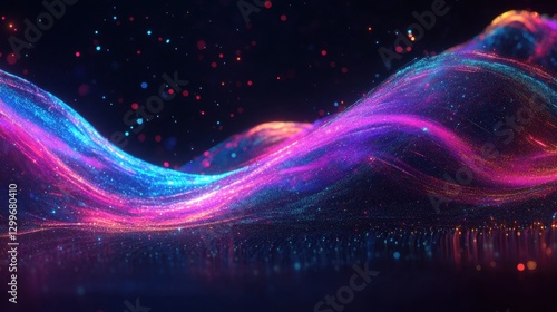 A mesmerizing wave of neon light flowing through a dark cosmic background, creating a futuristic and sci-fi aesthetic.