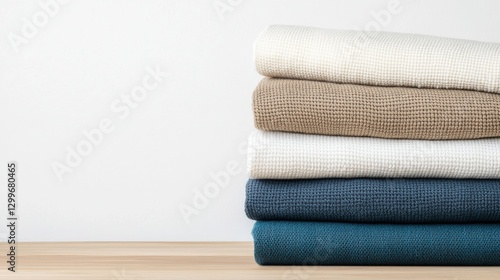 A cozy stack of soft and folded blankets neatly organized for easy access and comfort in a living space
