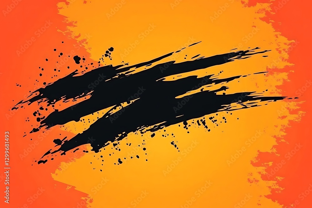 Naklejka premium Abstract design with black paint strokes over gradient warm background