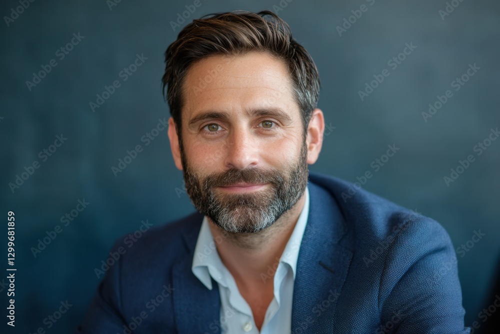 Confident Businessman in Suit Poses with Friendly Smile and Beard Confident Businessman in Suit Poses with Friendly Smile and Beard