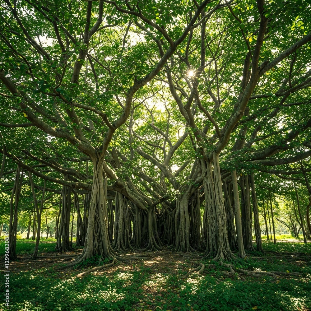 Fototapeta premium The national tree of India is the banyan tree. Banyan tree is sturdy, long-lasting, and strong. The banyan tree grows naturally in all parts of India. The banyan tree can grow very