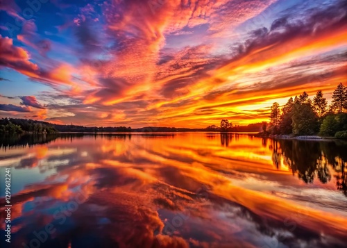 Serene Sunset Lake Reflection: Golden Hour Landscape Photography