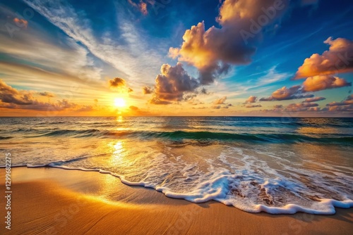 Serene Sunset Ocean Landscape: Golden Hour Coastal Calm