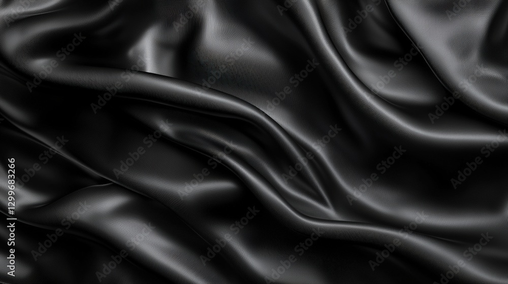 Fototapeta premium Luxurious black silk fabric draped elegantly showing rich texture and smooth finish perfect for fashion or decor