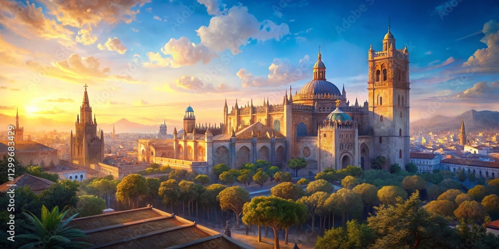 Fototapeta premium Seville Cathedral & Ancient Walls, Andalusian Sunlit Landscape, Spain