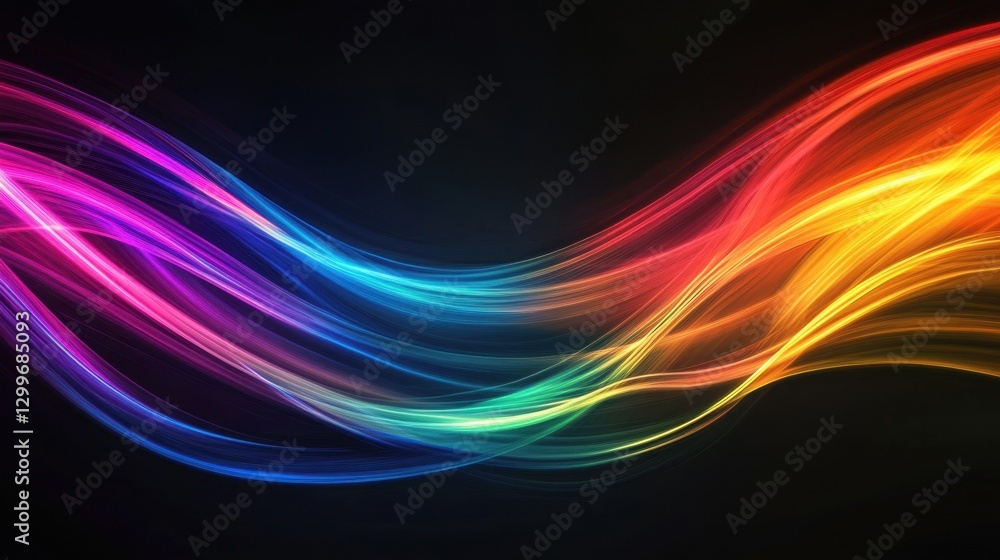 An abstract digital art piece of smooth, flowing light trails in a spectrum of rainbow colors against a black background. An abstract digital art piece of smooth, flowing light trails in a spectrum of rainbow colors against a black background.