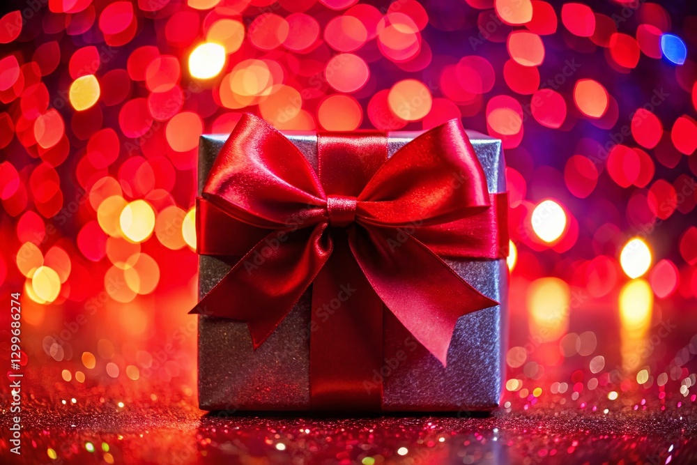 Fototapeta premium Silhouette Festive Gift Red Bow Joyful Christmas Present Holiday
