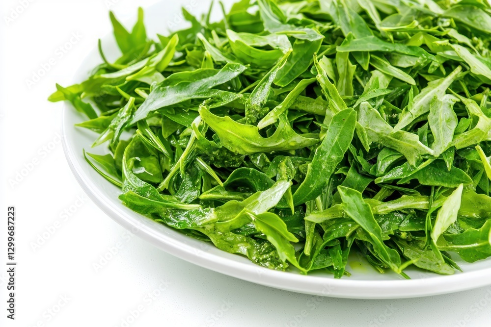 Fresh arugula salad on white plate vibrant green leaves healthy eating clean diet wellness close up view Fresh arugula salad on white plate vibrant green leaves healthy eating clean diet wellness close up view
