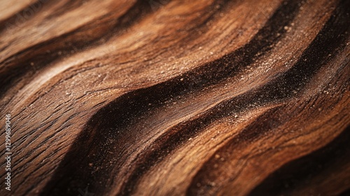 close up texture of woody sandalwood with dust premiumness sensorial in cinematic photorealistic style