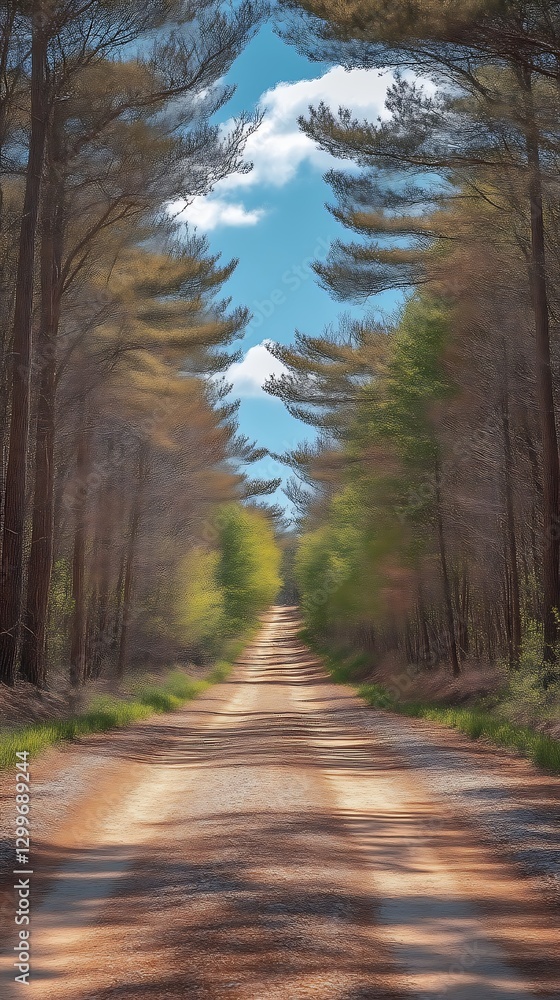 Obraz premium Dirt path vanishing into tree-lined forest