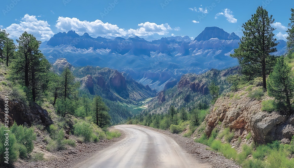 Naklejka premium Road winds thru canyon to mountains
