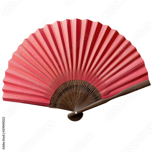 Elegant pink hand fan with delicate pleats and refined wooden details