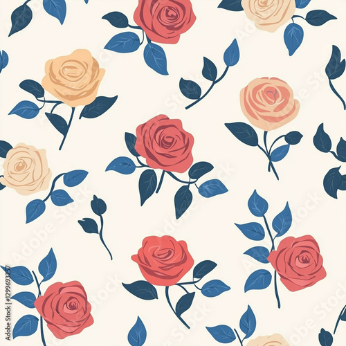 Wallpaper Mural Rose flower set of blooming plant. Garden rose isolated icon of red blossom, petal and bud with green stem and leaf for romantic floral decoration, wedding bouquet and valentine greeting card Torontodigital.ca