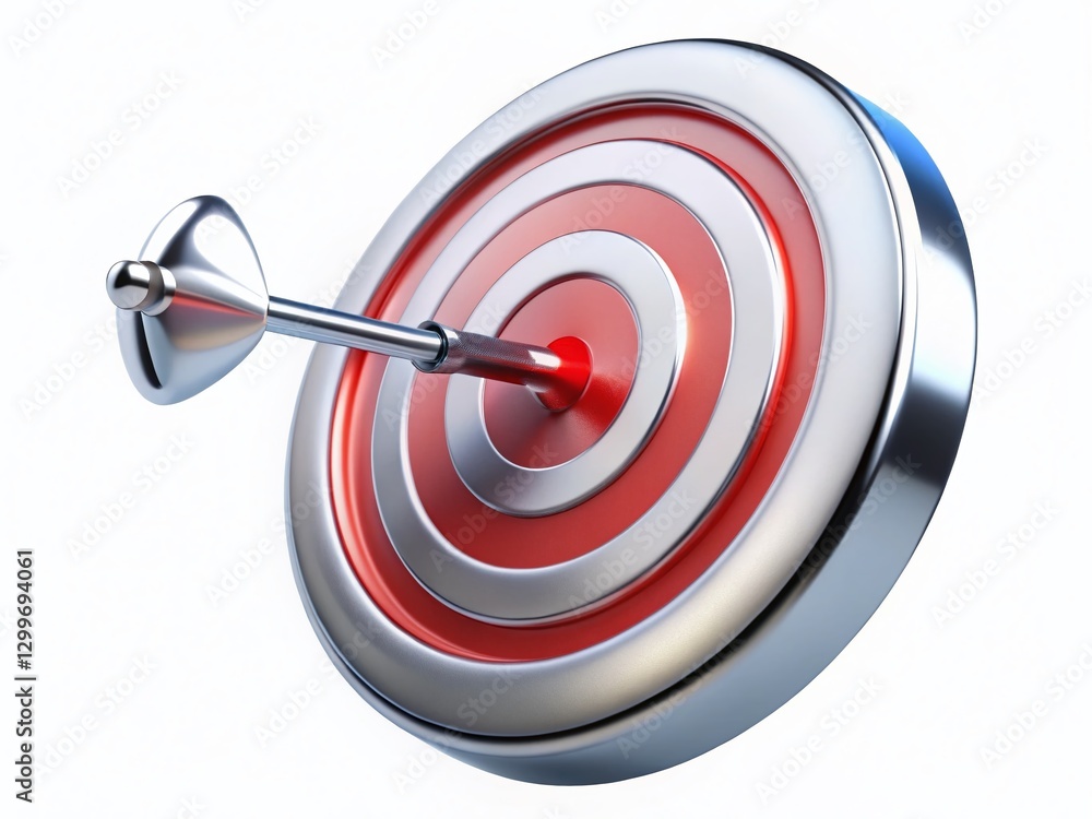 Silver Thumbtack in Target - Business Goal Achievement 3D Render Silver Thumbtack in Target - Business Goal Achievement 3D Render