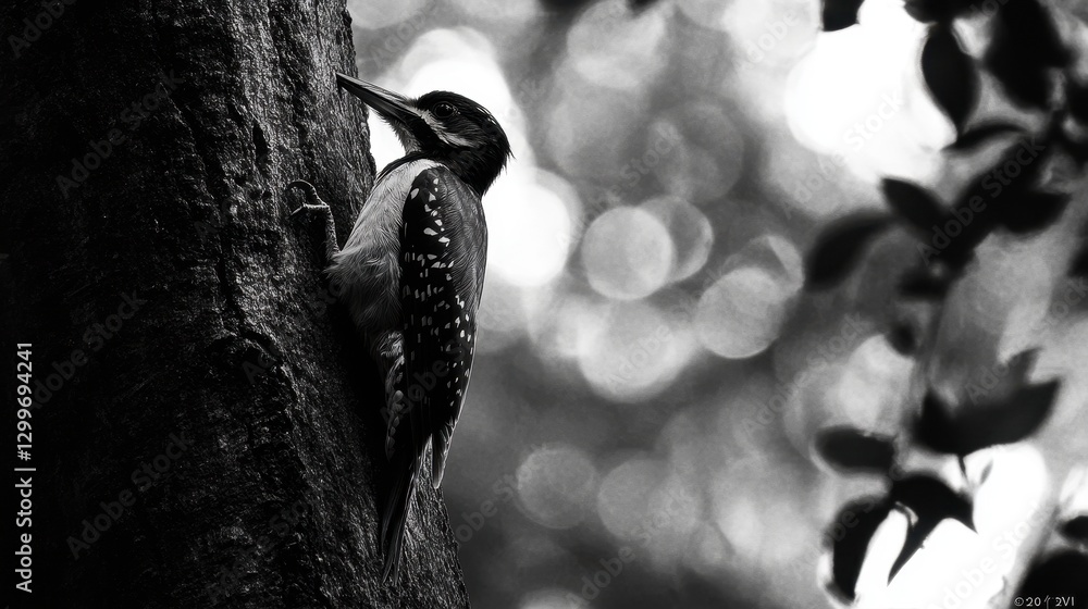 Woodpecker climbing a tree forest wildlife photography black and white close-up nature’s beauty Woodpecker climbing a tree forest wildlife photography black and white close-up nature’s beauty