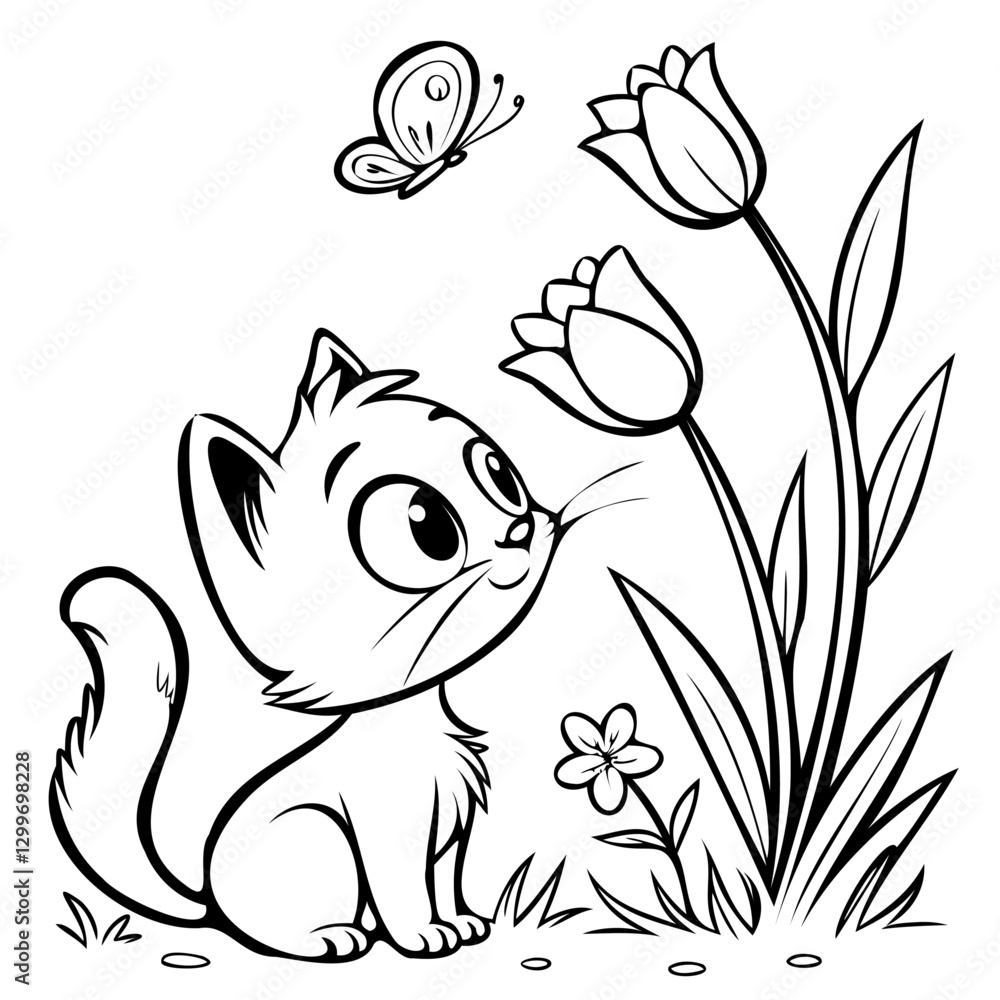 Fototapeta premium illustration of Cute kitten Coloring Pages